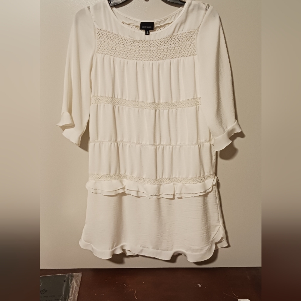 Who What Wear White Boho Chic Ruffled Crochet Detail Dress With Built In Slip
